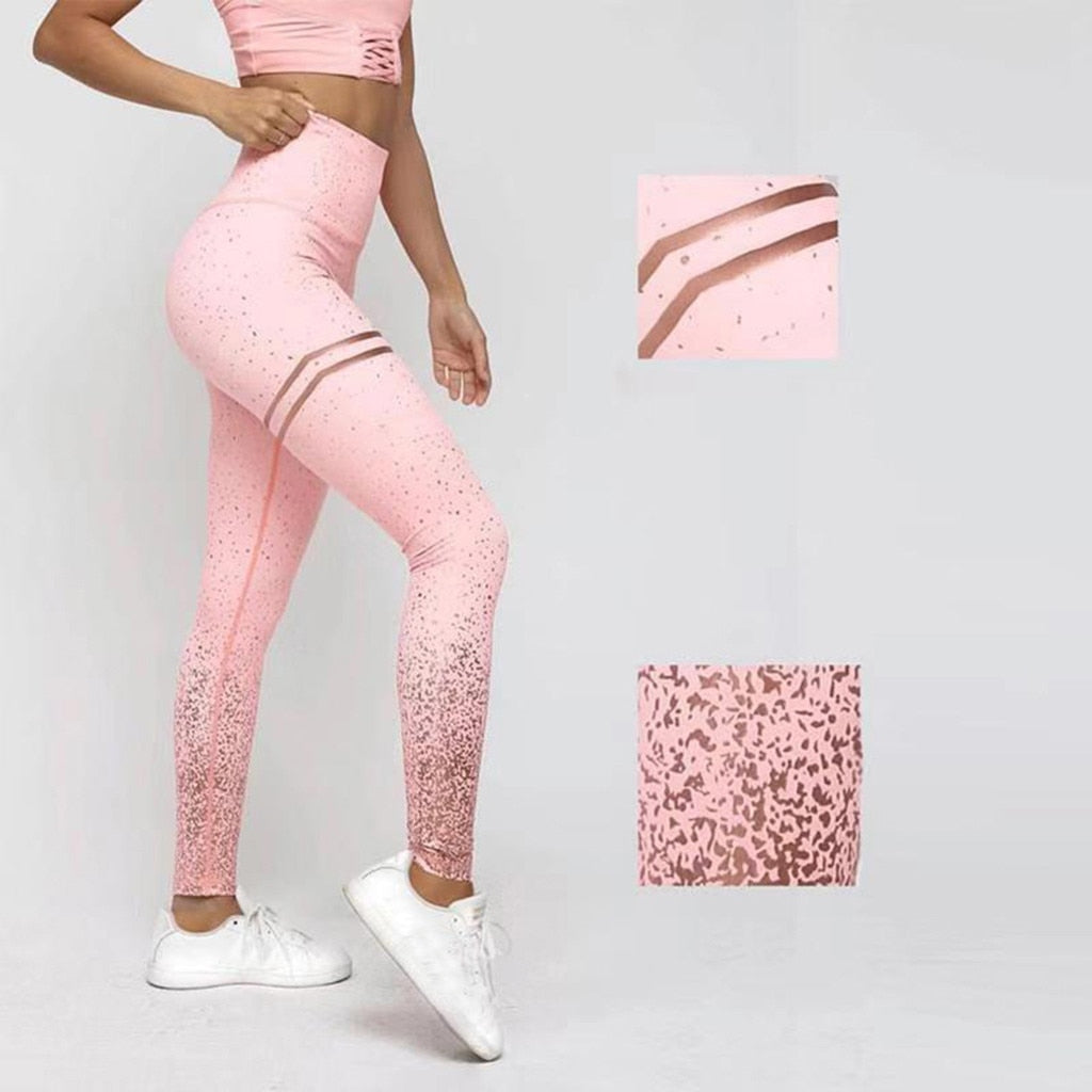 NORMOV Gold Print Pink Yoga Pants