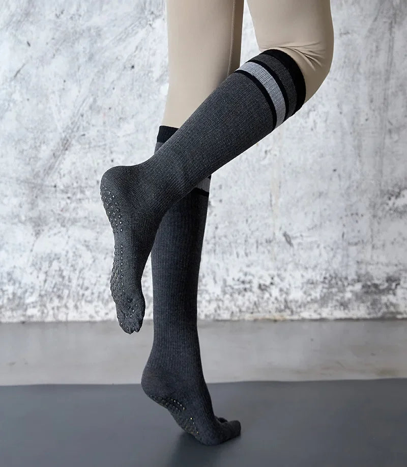 Pilates Yoga Socks Women Five Toes Cotton Long Socks Stockings Professional Silicone Anti-slip Floor Fitness Dance Sports Socks