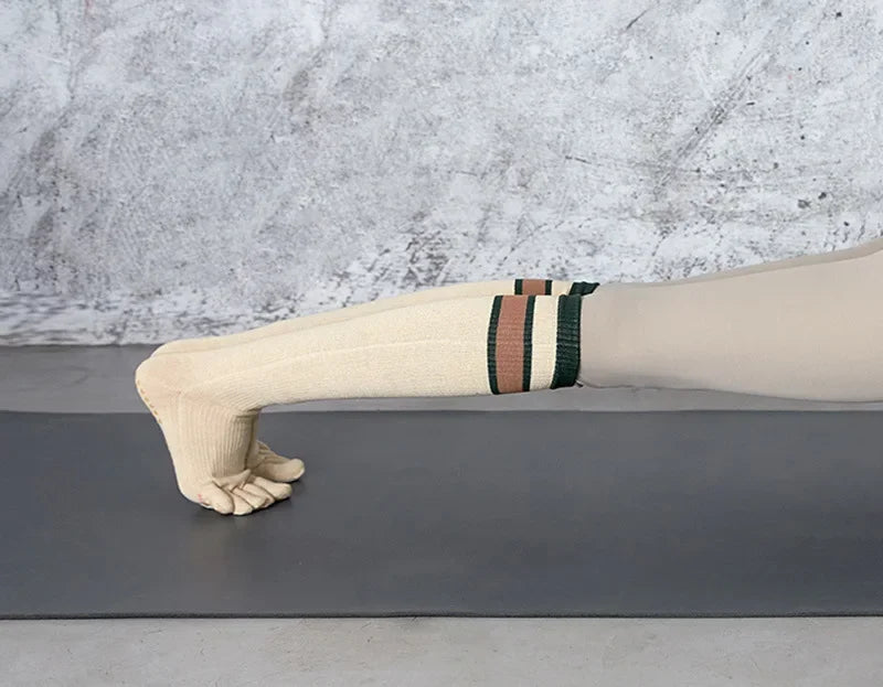 Pilates Yoga Socks Women Five Toes Cotton Long Socks Stockings Professional Silicone Anti-slip Floor Fitness Dance Sports Socks