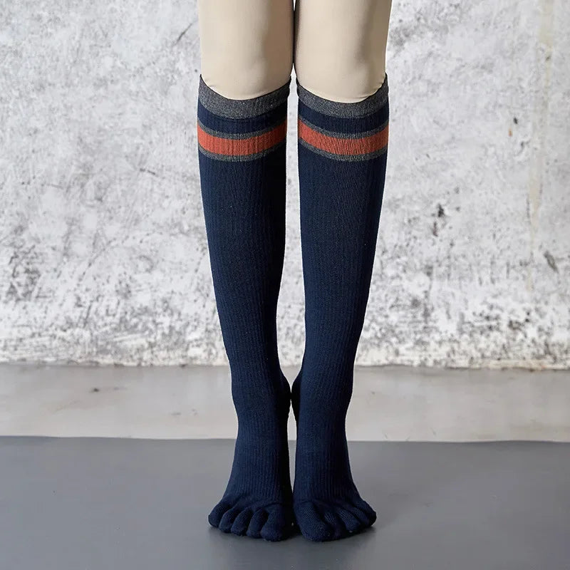 Pilates Yoga Socks Women Five Toes Cotton Long Socks Stockings Professional Silicone Anti-slip Floor Fitness Dance Sports Socks