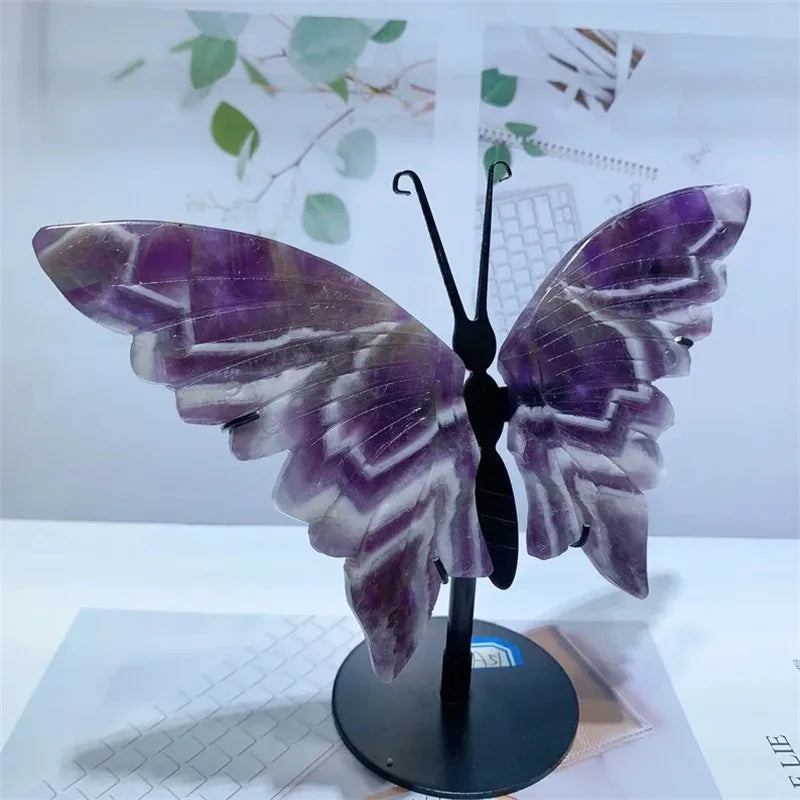 Natural Dream Amethyst Butterfly Wings Crystal With Stand Energy Gemstone Healing Stone