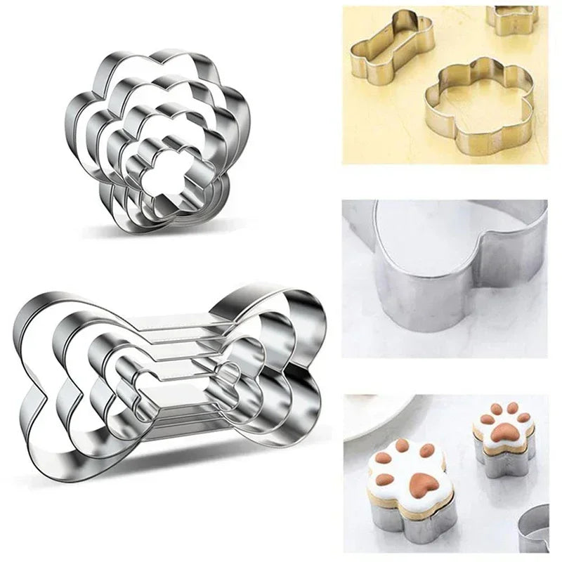 Cookie Cutter Mold Stainless Steel Pet Dog Bone Paw Shaped DIY Cake Sugarcraft Pastry Biscuit Mould Baking Tool4pcs/set