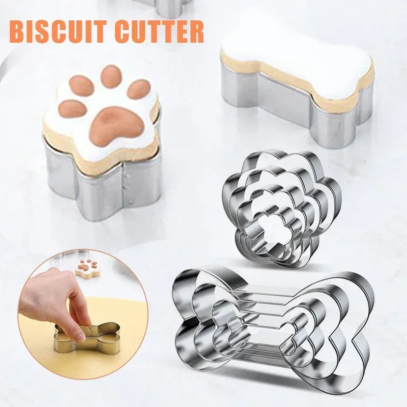 Cookie Cutter Mold Stainless Steel Pet Dog Bone Paw Shaped DIY Cake Sugarcraft Pastry Biscuit Mould Baking Tool4pcs/set
