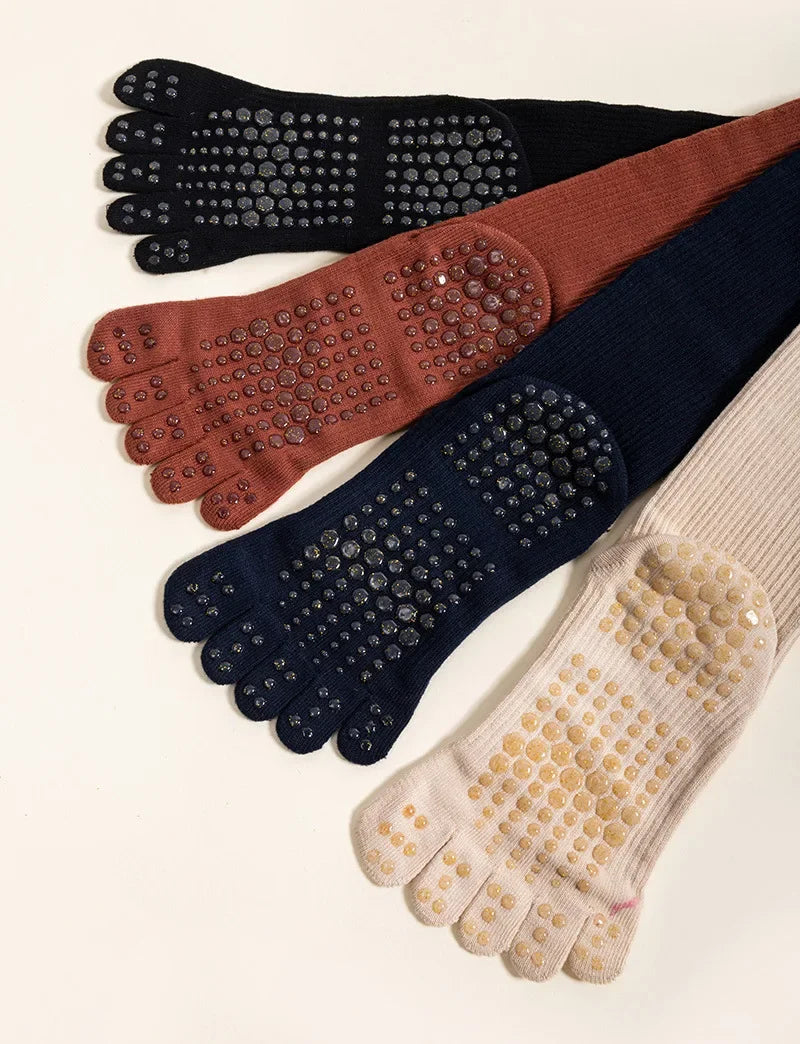 Pilates Yoga Socks Women Five Toes Cotton Long Socks Stockings Professional Silicone Anti-slip Floor Fitness Dance Sports Socks