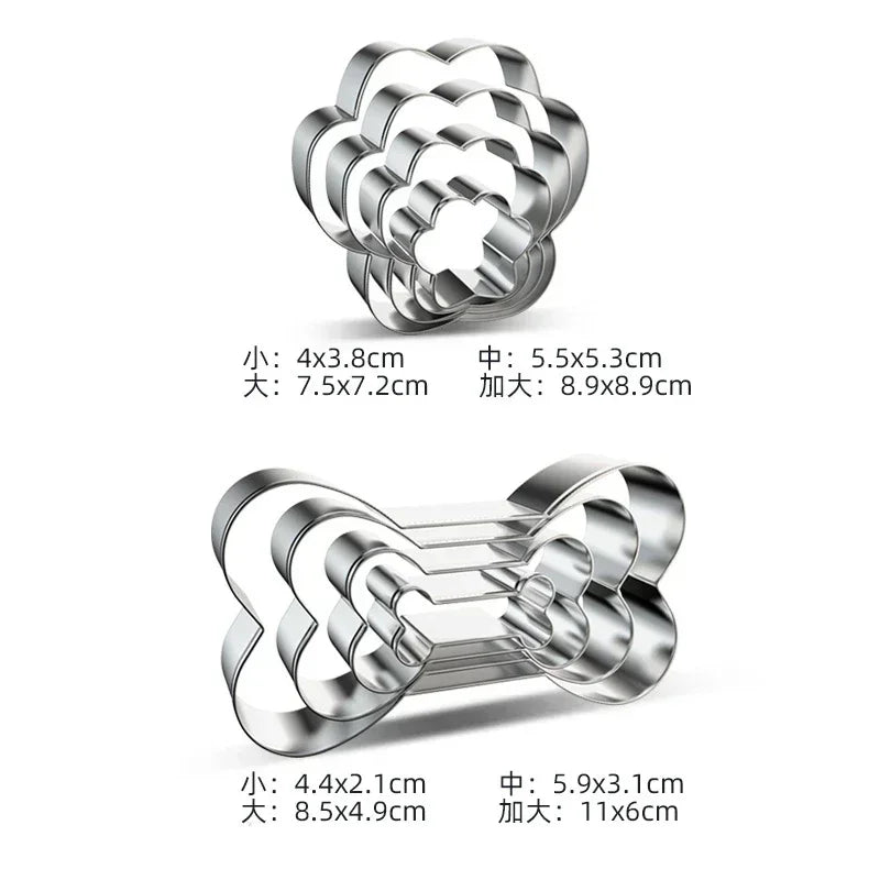 Cookie Cutter Mold Stainless Steel Pet Dog Bone Paw Shaped DIY Cake Sugarcraft Pastry Biscuit Mould Baking Tool4pcs/set