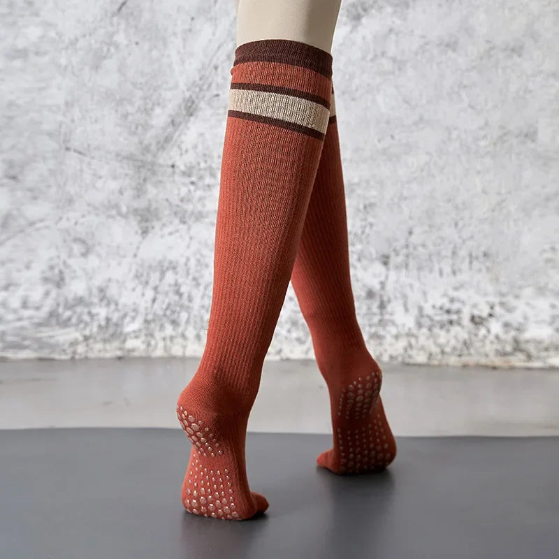 Pilates Yoga Socks Women Five Toes Cotton Long Socks Stockings Professional Silicone Anti-slip Floor Fitness Dance Sports Socks