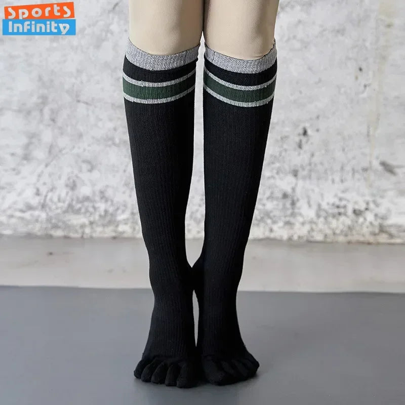Pilates Yoga Socks Women Five Toes Cotton Long Socks Stockings Professional Silicone Anti-slip Floor Fitness Dance Sports Socks
