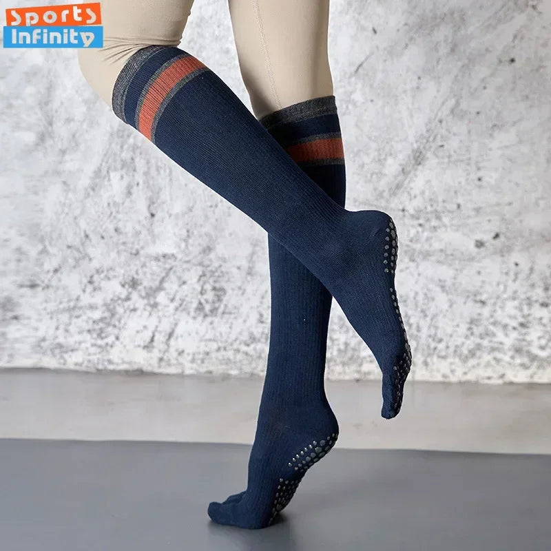 Pilates Yoga Socks Women Five Toes Cotton Long Socks Stockings Professional Silicone Anti-slip Floor Fitness Dance Sports Socks