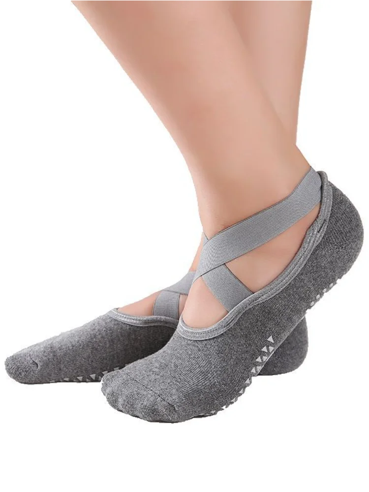 Bandage Yoga Pilates Socks for Women Ballet Dance Cotton Socks Anti-slip Woman Sport Sock Gym Workout Slipper Running Grip Sock