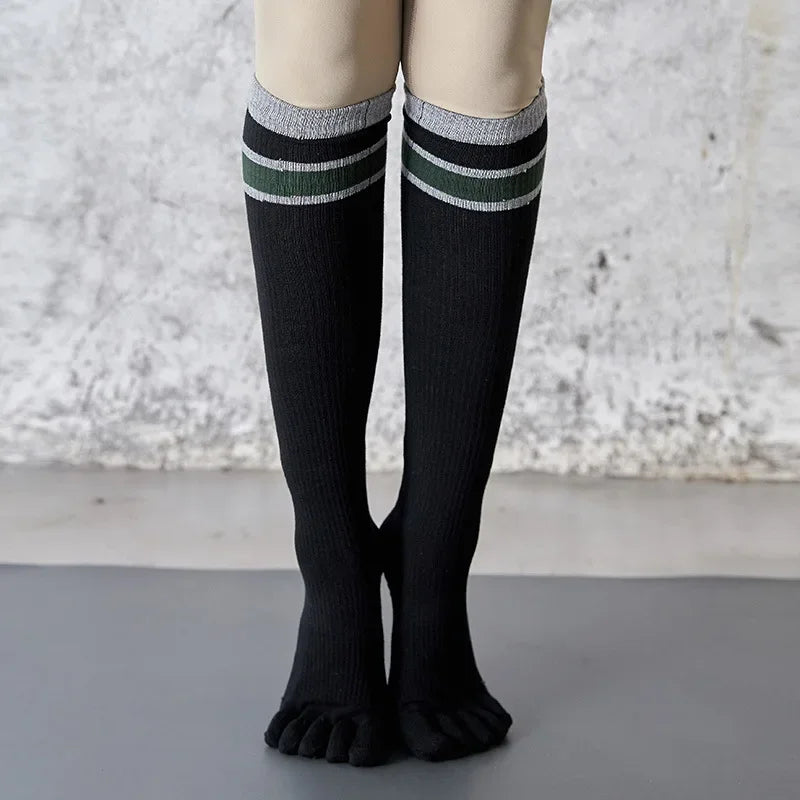 Pilates Yoga Socks Women Five Toes Cotton Long Socks Stockings Professional Silicone Anti-slip Floor Fitness Dance Sports Socks