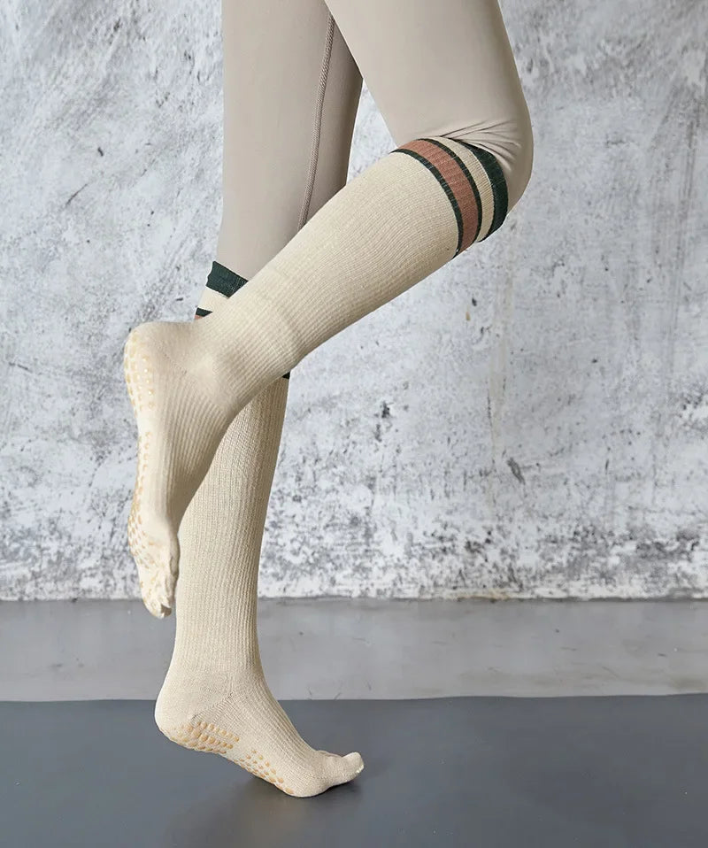 Pilates Yoga Socks Women Five Toes Cotton Long Socks Stockings Professional Silicone Anti-slip Floor Fitness Dance Sports Socks