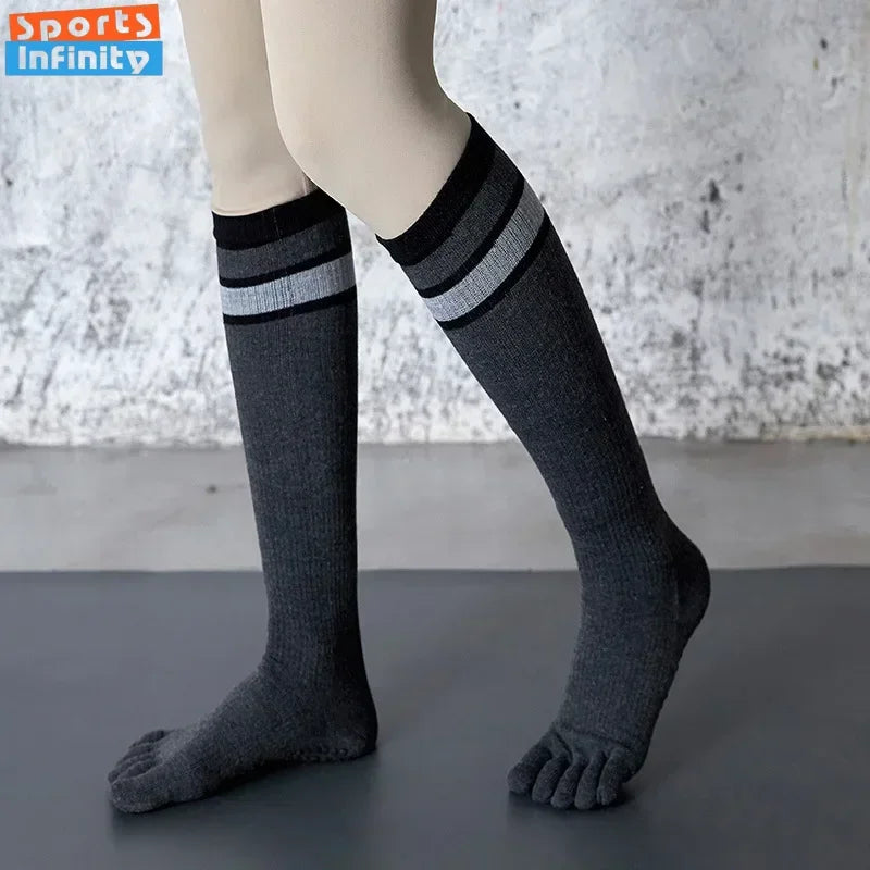 Pilates Yoga Socks Women Five Toes Cotton Long Socks Stockings Professional Silicone Anti-slip Floor Fitness Dance Sports Socks