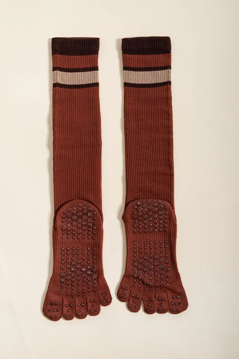 Pilates Yoga Socks Women Five Toes Cotton Long Socks Stockings Professional Silicone Anti-slip Floor Fitness Dance Sports Socks