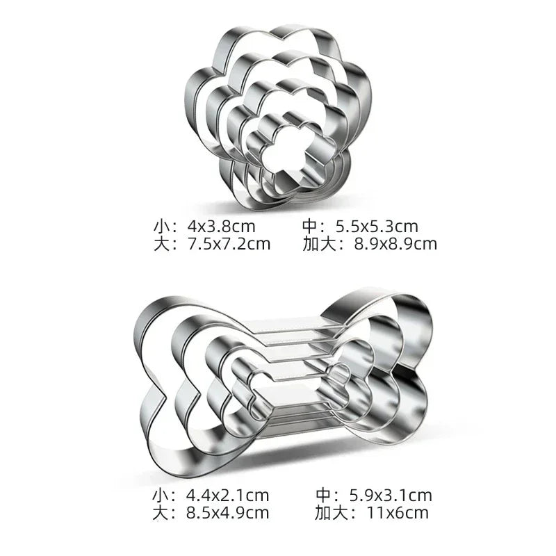 Cookie Cutter Mold Stainless Steel Pet Dog Bone Paw Shaped DIY Cake Sugarcraft Pastry Biscuit Mould Baking Tool4pcs/set