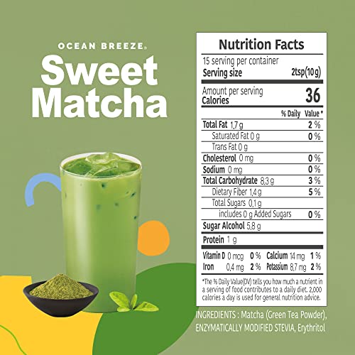 Organic Sweet Matcha Green Tea Powder, Sugar Free [For Lattes, Smoothies or Baking] Authentic Korean Matcha from Boseong 5.3 oz, Ocean Breeze