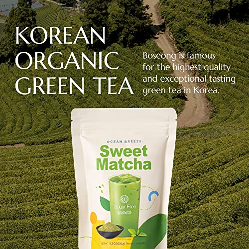 Organic Sweet Matcha Green Tea Powder, Sugar Free [For Lattes, Smoothies or Baking] Authentic Korean Matcha from Boseong 5.3 oz, Ocean Breeze