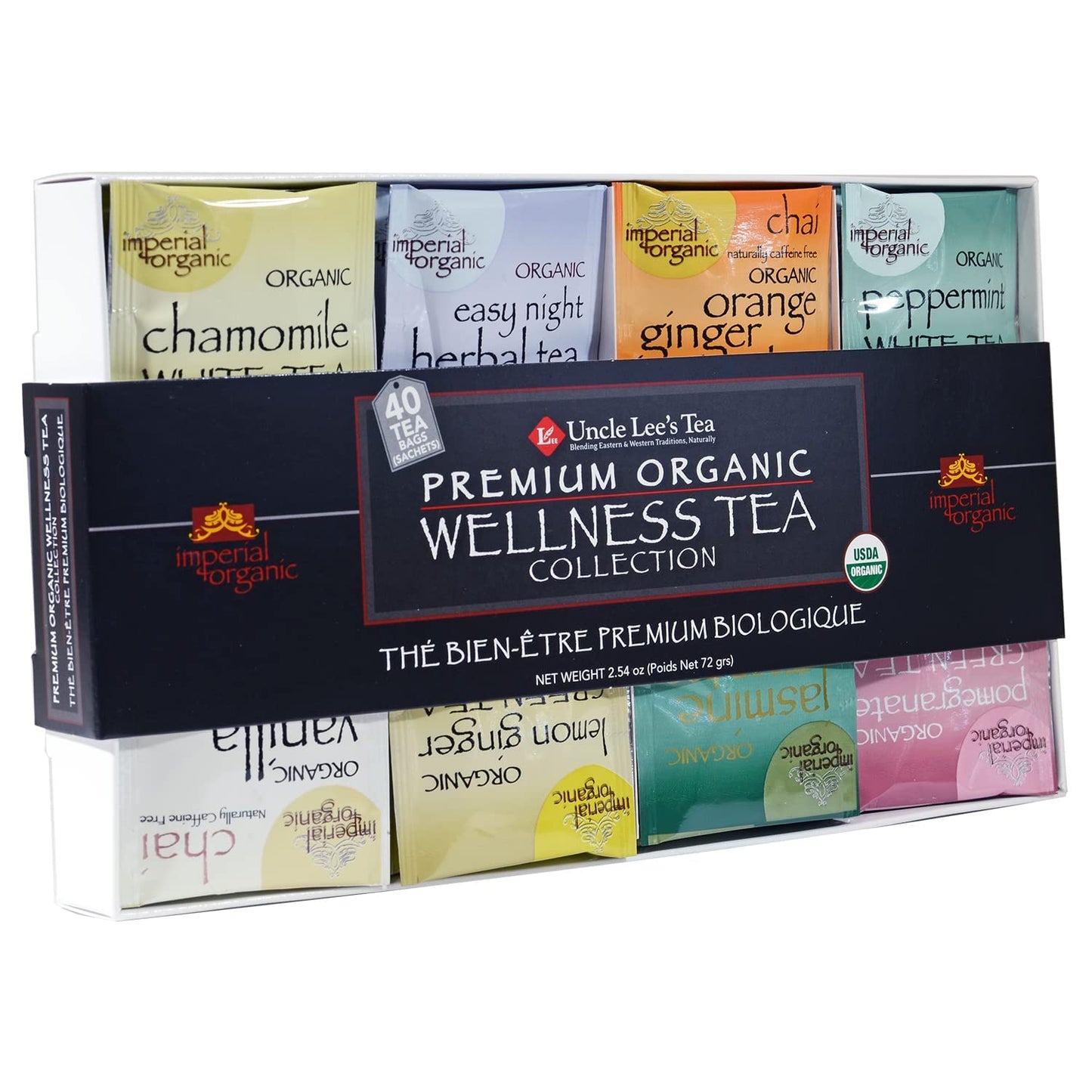 Uncle Lee’s Imperial Premium Organic Tea Gift Set, Traditional & Herbal Tea Bags, Wellness Tea Variety Pack (Rooibos Chai Tea, Peppermint Tea, Jasmine Green Tea Assortment) - 40 Tea Bags