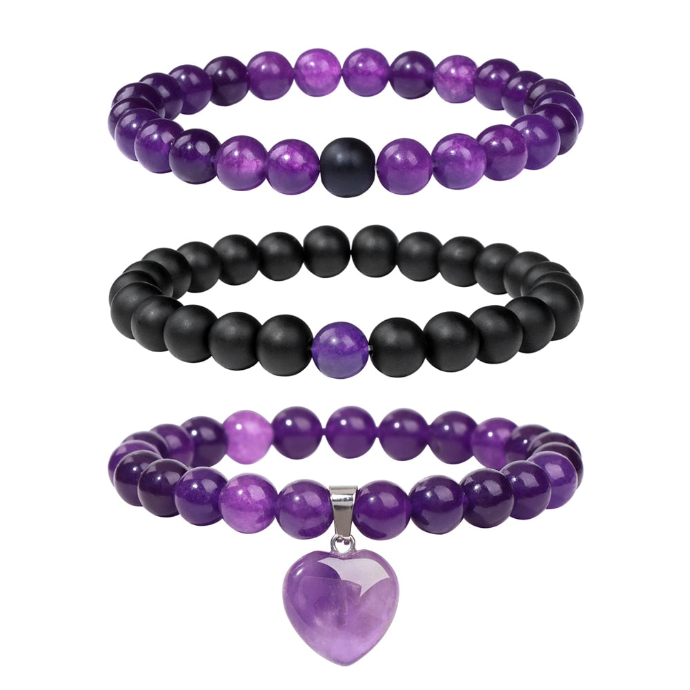 Natural Amethysts Bracelet Set Body-purify Slimming Healing Stone Bracelets For Women Men Loss Weight Yoga Meditation Jewelry