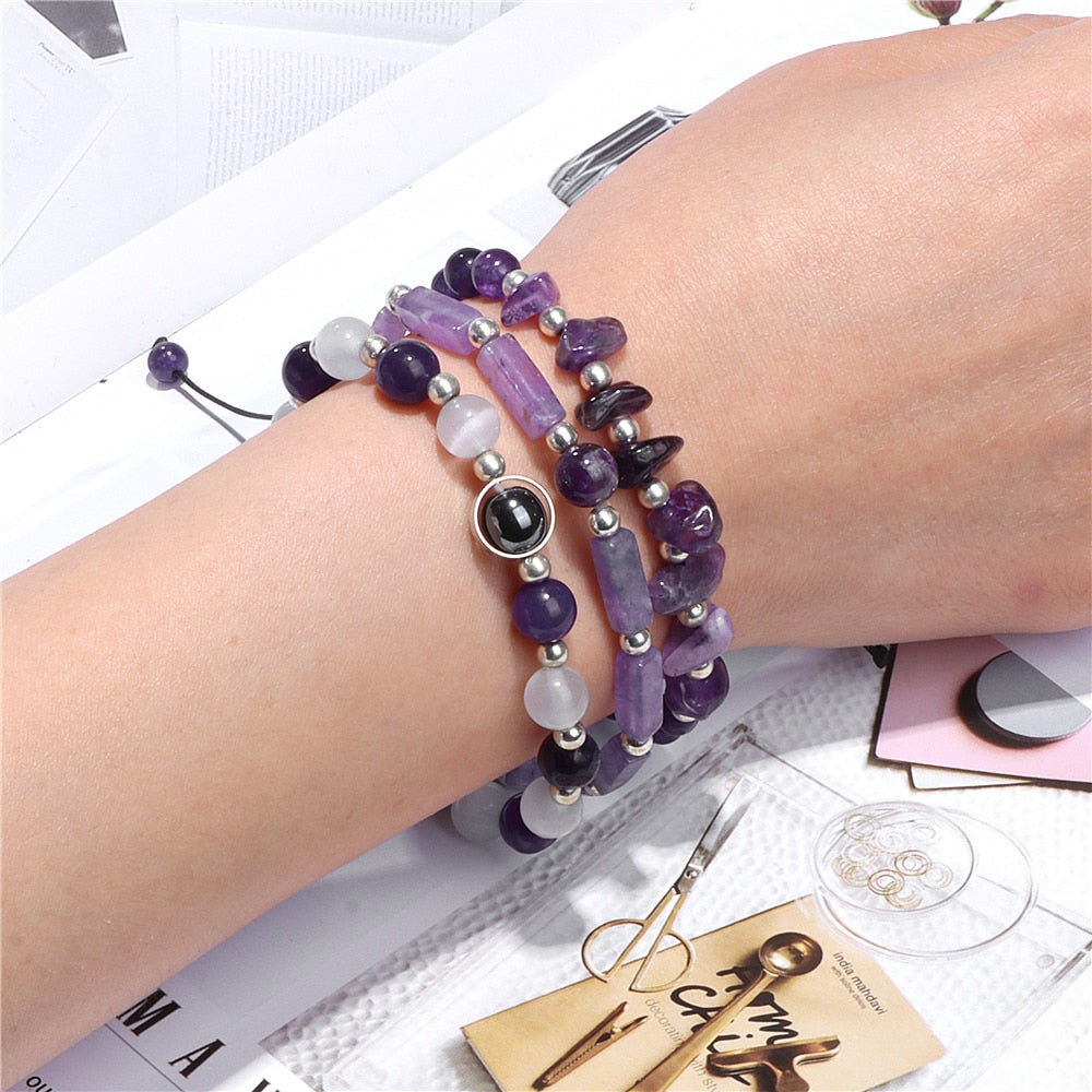 Natural Amethysts Bracelet Set Body-purify Slimming Healing Stone Bracelets For Women Men Loss Weight Yoga Meditation Jewelry