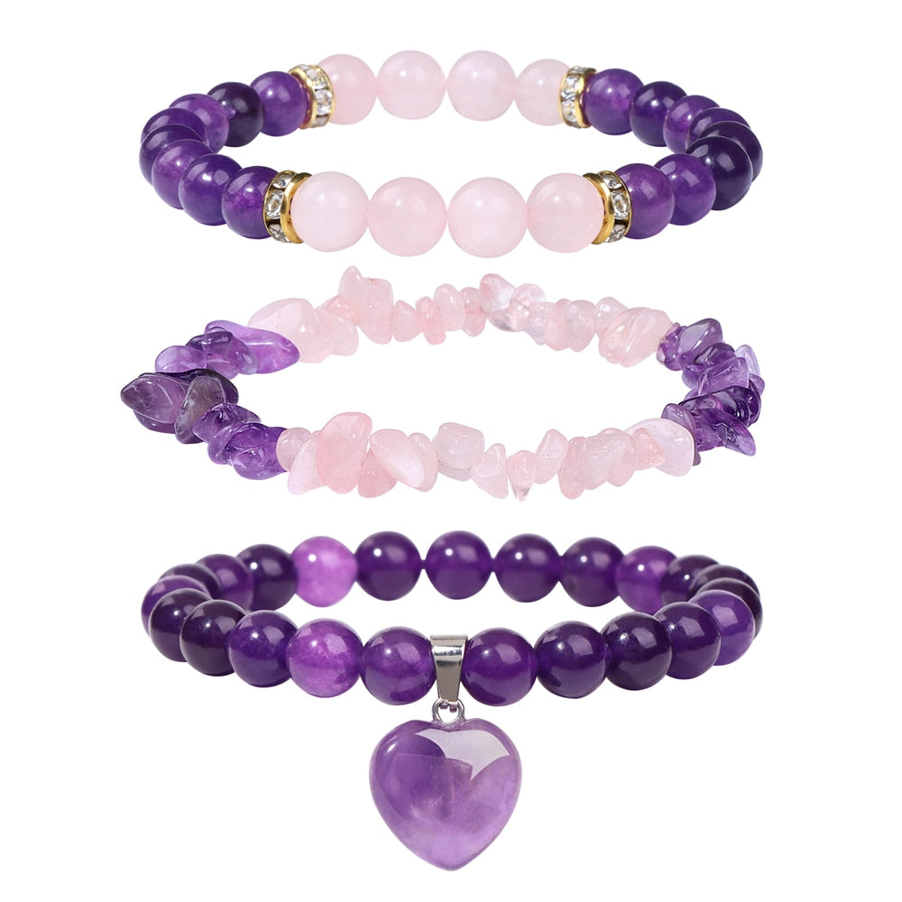 Natural Amethysts Bracelet Set Body-purify Slimming Healing Stone Bracelets For Women Men Loss Weight Yoga Meditation Jewelry