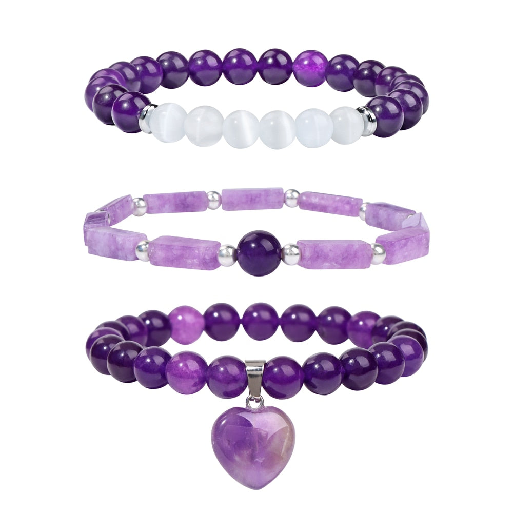 Natural Amethysts Bracelet Set Body-purify Slimming Healing Stone Bracelets For Women Men Loss Weight Yoga Meditation Jewelry