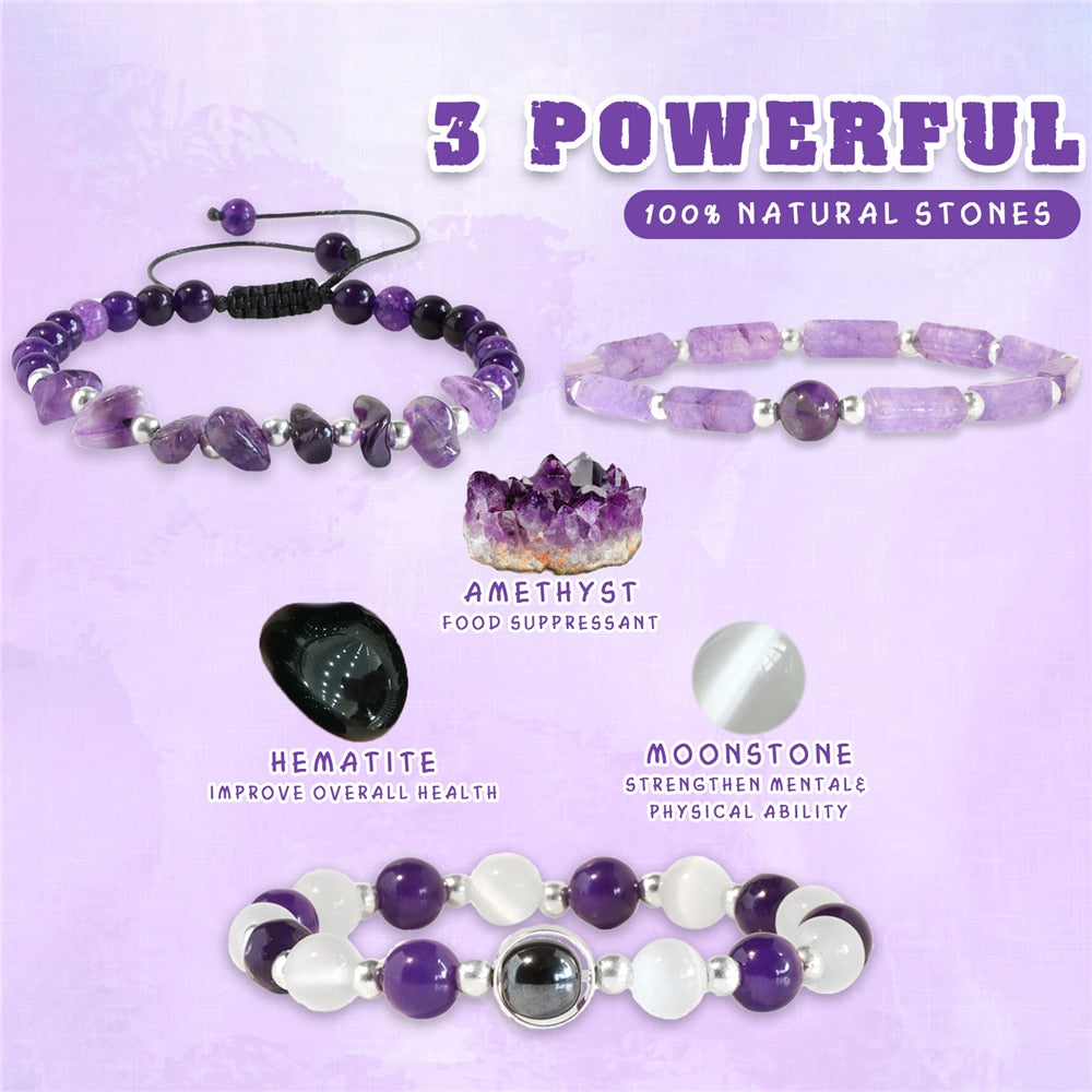 Natural Amethysts Bracelet Set Body-purify Slimming Healing Stone Bracelets For Women Men Loss Weight Yoga Meditation Jewelry