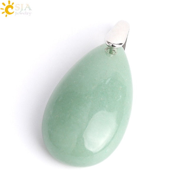 CSJA Natural Gem Stone Water Drop Necklaces Pendants Tiger Eye Lapis Lazuli Clear Crystal Opal Reiki Healing