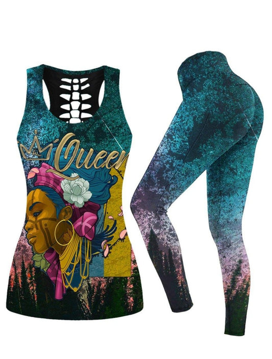 Black Queen Flowers Yoga Set