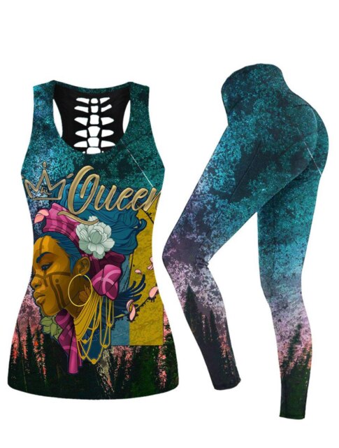 Black Queen Flowers Yoga Set