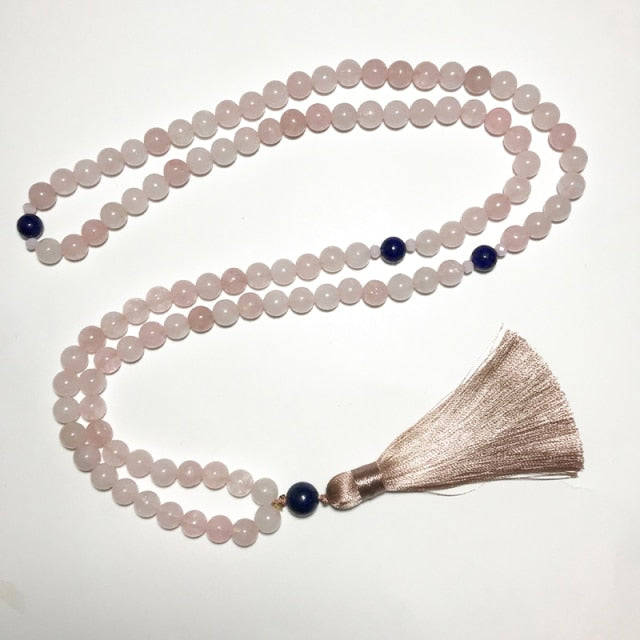 8mm Rose Quartz Lapis Lazuli Japamala Set Meditation Yoga Spiritual Jewelry 108 Rosary Handmade Beaded Natural Stone Necklace