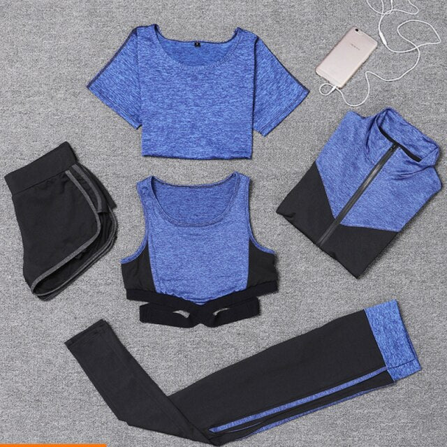 5 Piece Girl Yoga Sets 3 Piece Workout Sets Fitness Clothing Running Tracksuit Plus Size Jogging Tights