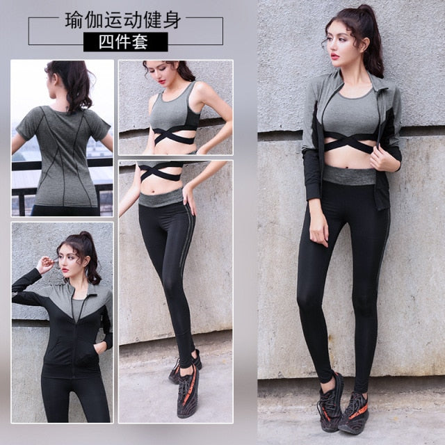 5 Piece Girl Yoga Sets 3 Piece Workout Sets Fitness Clothing Running Tracksuit Plus Size Jogging Tights
