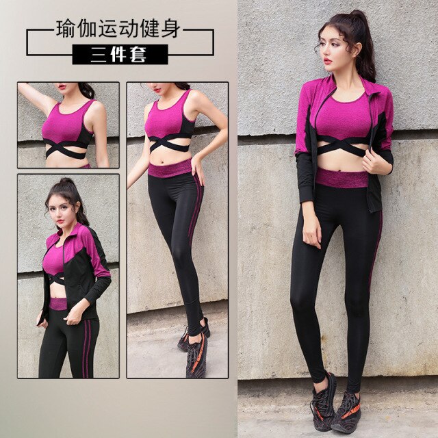 5 Piece Girl Yoga Sets 3 Piece Workout Sets Fitness Clothing Running Tracksuit Plus Size Jogging Tights