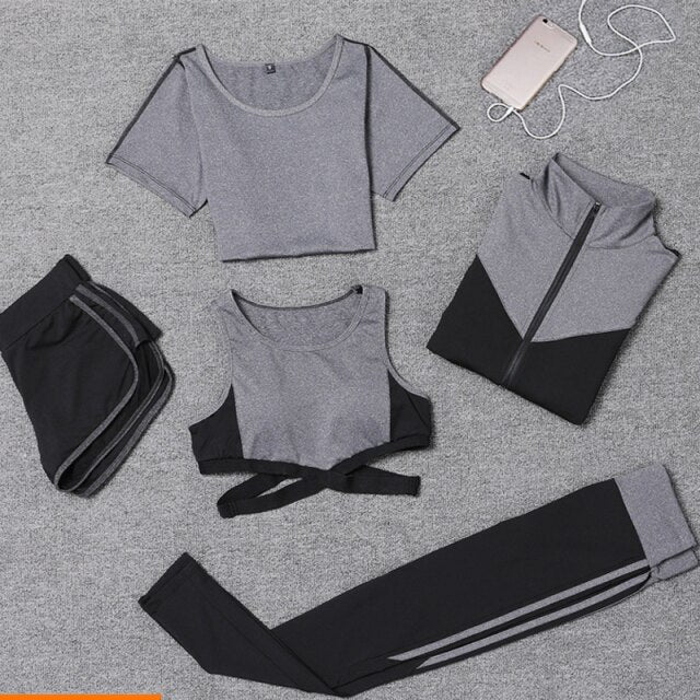 5 Piece Girl Yoga Sets 3 Piece Workout Sets Fitness Clothing Running Tracksuit Plus Size Jogging Tights