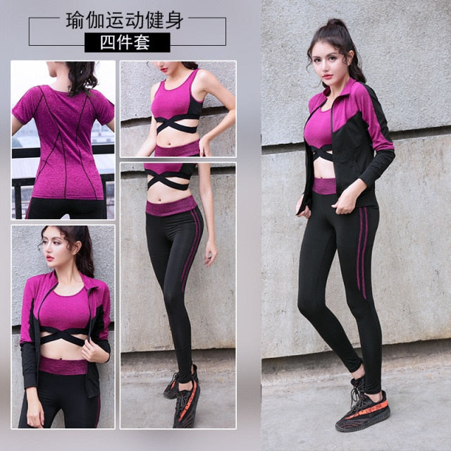 5 Piece Girl Yoga Sets 3 Piece Workout Sets Fitness Clothing Running Tracksuit Plus Size Jogging Tights